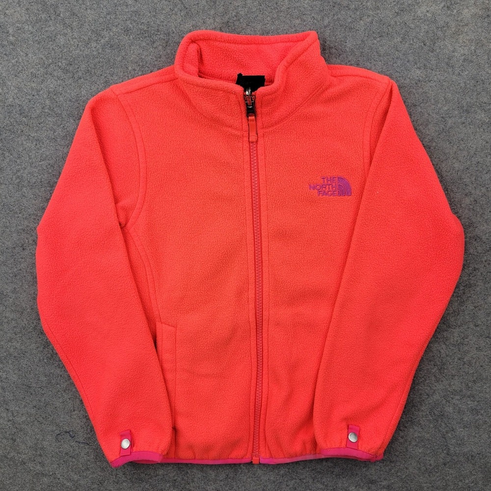 The North Face Jacket Girls 6 Pink Fleece Full Zip Stand Collar Logo Outdoor
